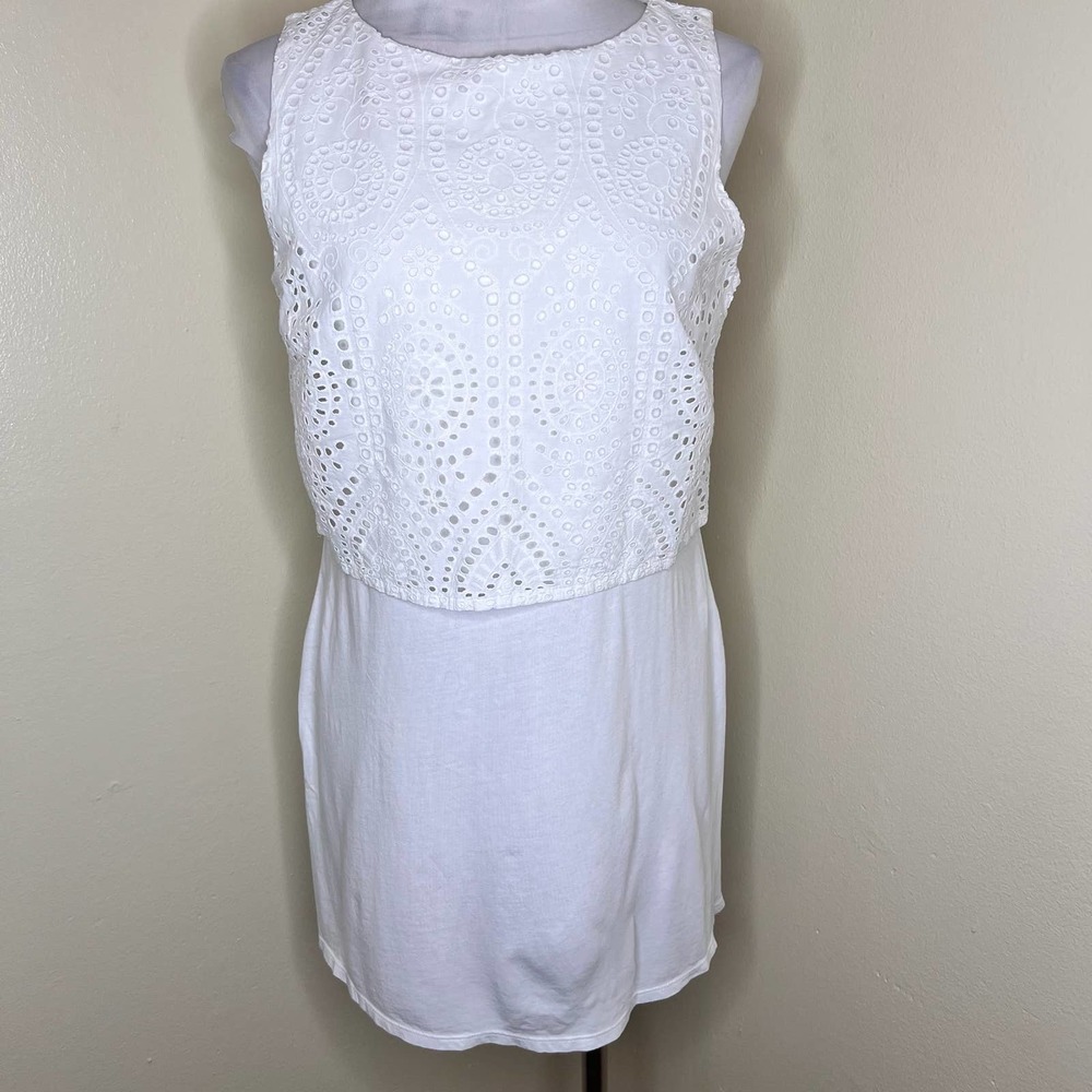 NWOT J. Jill Tunic Top SMALL White Eyelet Chic Layered Tank Sleeveless Cotton - Picture 2 of 7